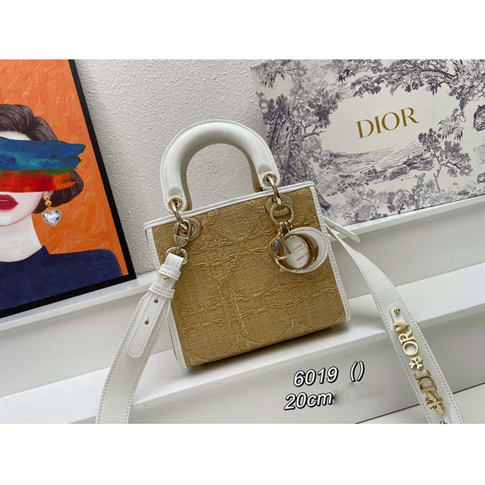 Dior Women CD Small Lady D-Lite Bag Natural Macrocannage Raffia