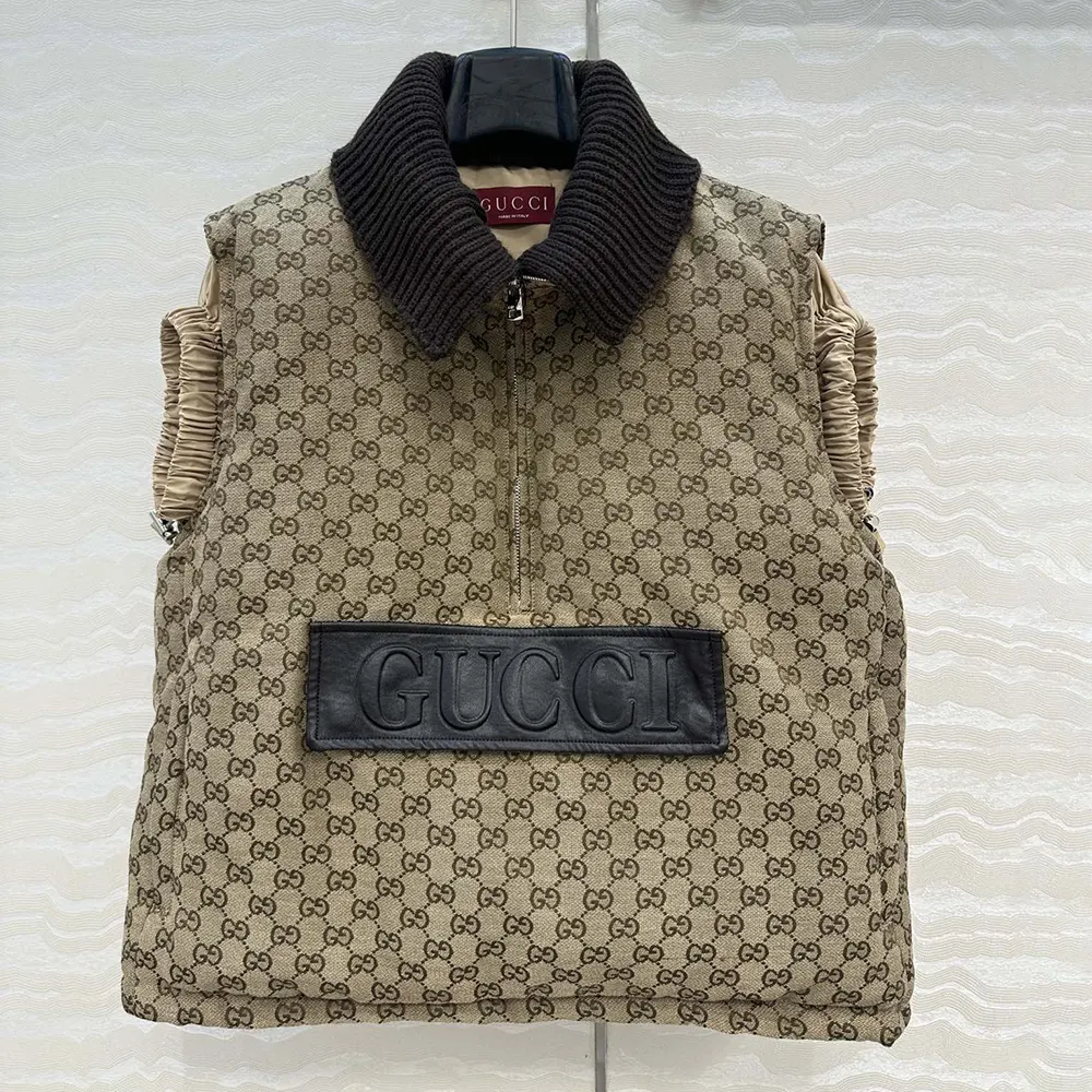 Gucci Men GG Canvas Gilet with Leather Label 823751Z8B1K