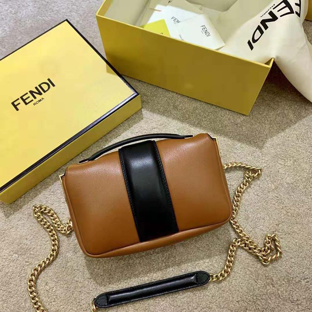 Fendi Women Mini Baguette Chain Brown and Black Nappa Leather Bag