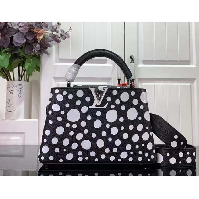 Louis Vuitton Women LV x YK Capucines BB Black White Taurillon Bull Calf Leather Infinity Dots Print