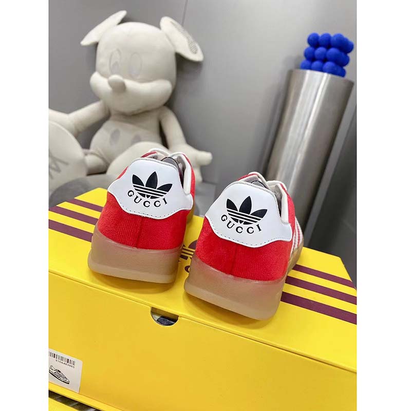 Gucci Unisex Adidas x Gucci Gazelle Sneaker Red Suede Trefoil Embossed