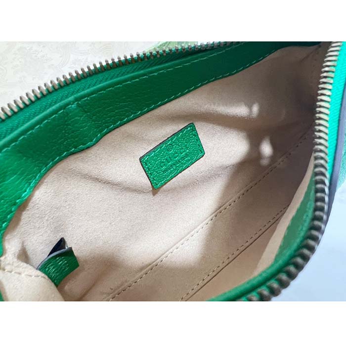 Gucci Women GG Aphrodite Shoulder Bag Double G Green Leather Zip Closure