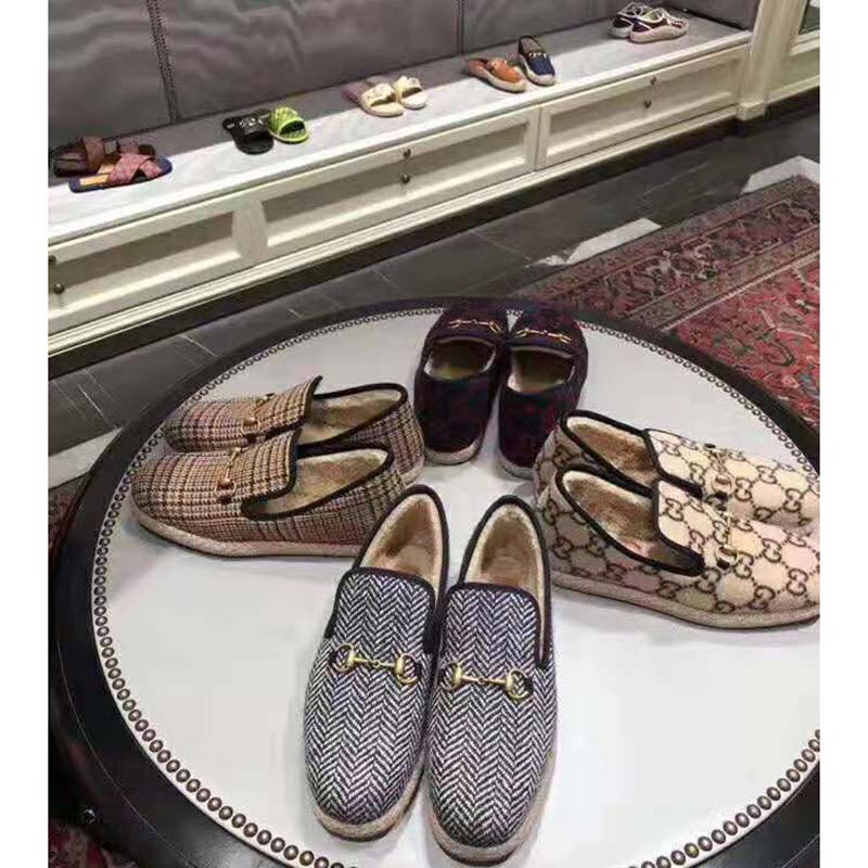 Gucci Unisex GG Herringbone Loafer in Blue and White Herringbone