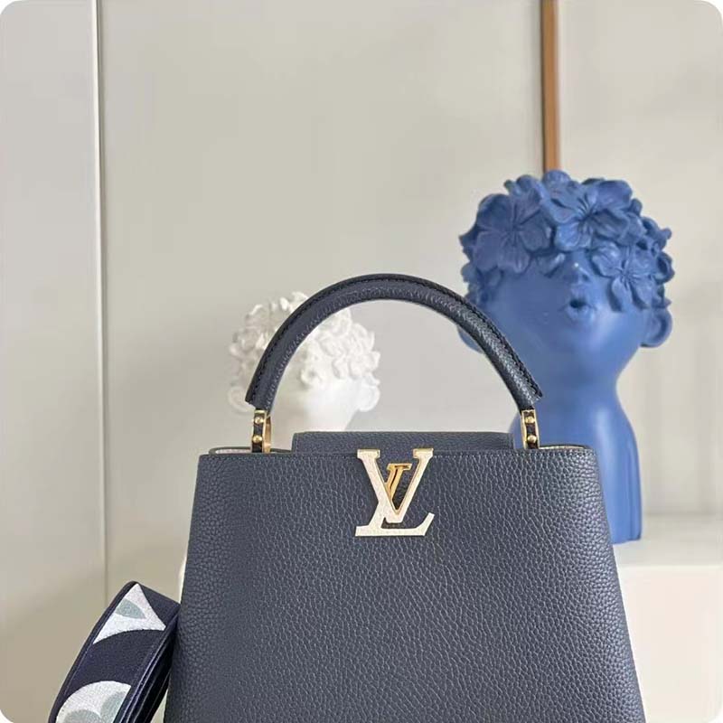 Louis Vuitton LV Women Capucines MM Handbag Blue Navy Taurillon Leather Canvas