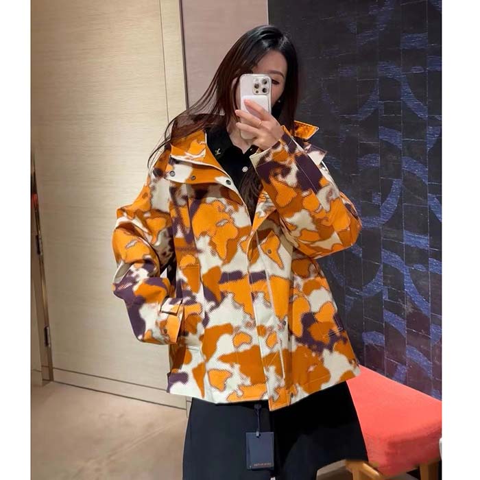 Louis Vuitton Women Cotton Hooded Blouson Regular Fit LV Mappamundi Signature Printed All Over