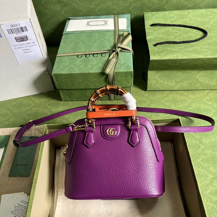 Gucci GG Women Gucci Diana Mini Tote Bag Purple Leather Double G