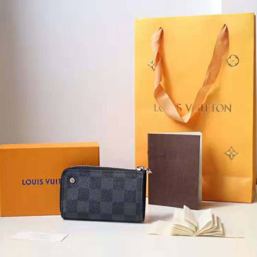 Louis Vuitton LV Unisex Pochette Clé Key Pouch Wallet in Damier Graphite Canvas-Grey