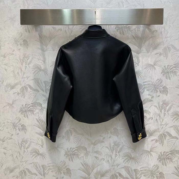 Louis Vuitton LV Women Faux Leather Circle Top PU Polyester Elastane Black Regular Fit