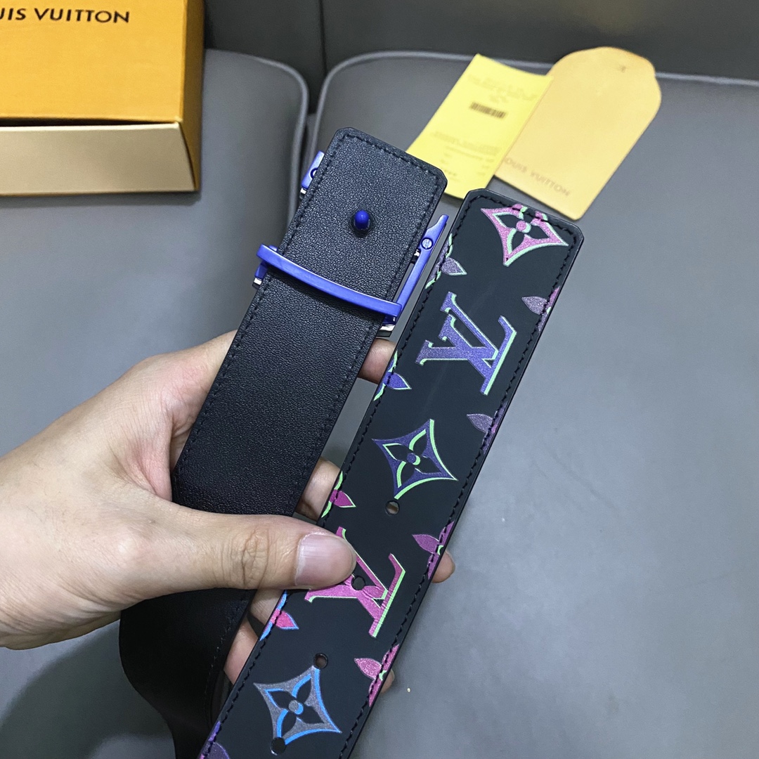 Louis Vuitton Unisex LV Light 40 MM Reversible Belt Monogram Spotlight Multi Black Calf Leather