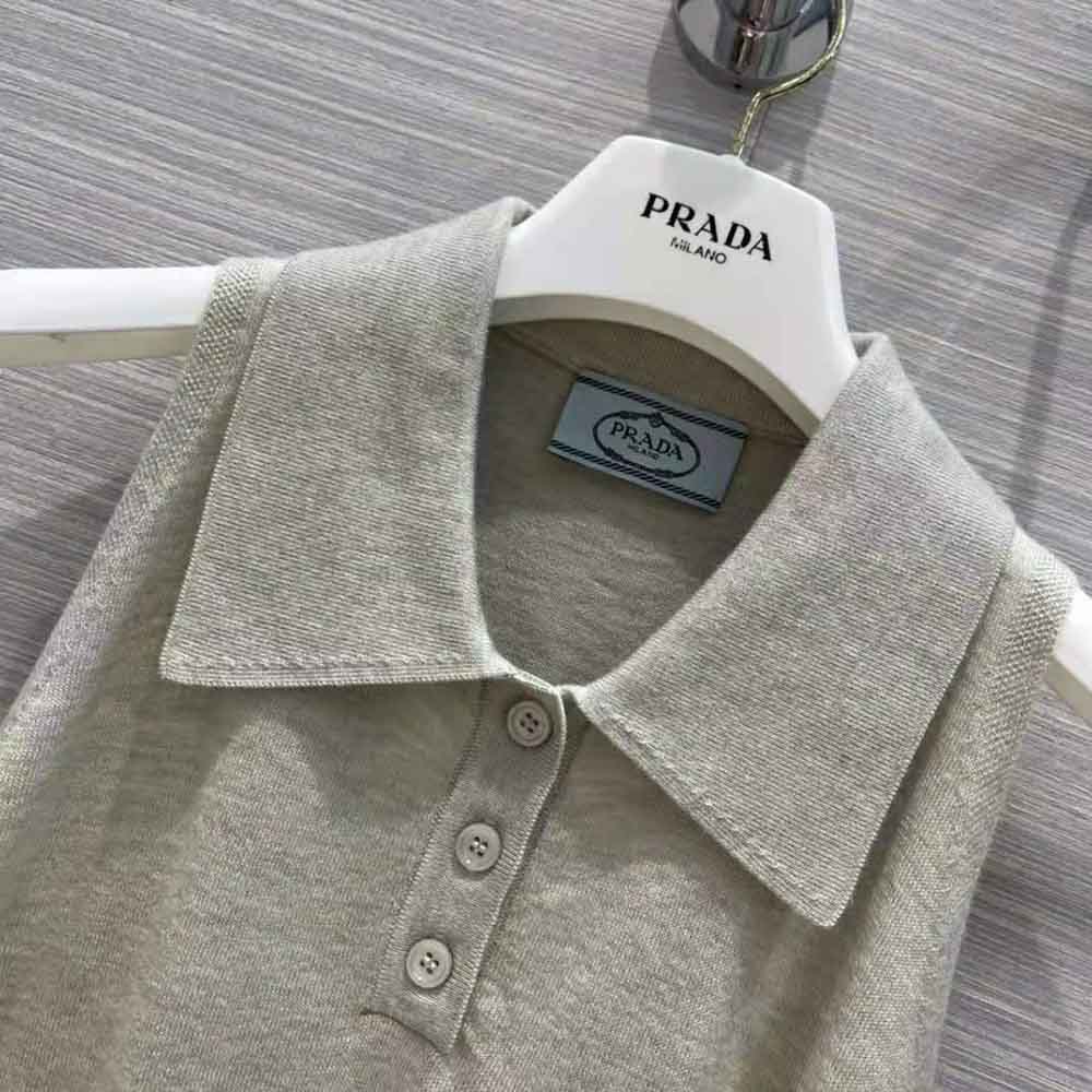 Prada Women Ribbed Knit Lurex Crop Top-Silver