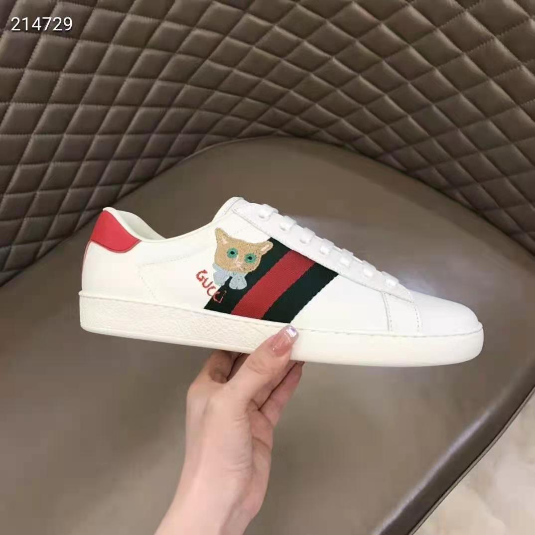 Gucci GG Unisex Ace Sneaker Cat Green Red Web Gucci Cat Embroidery