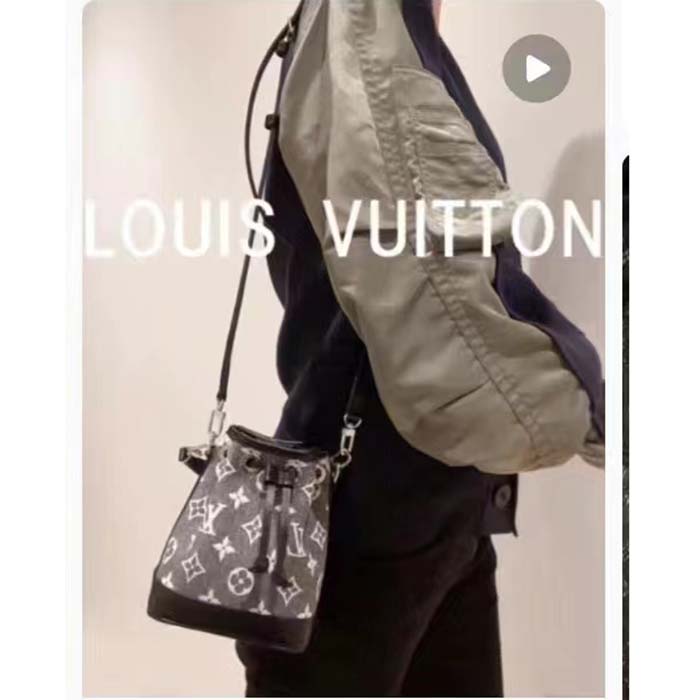 Louis Vuitton LV Unisex Nano Noé Gray Monogram Jacquard Denim Cowhide Leather