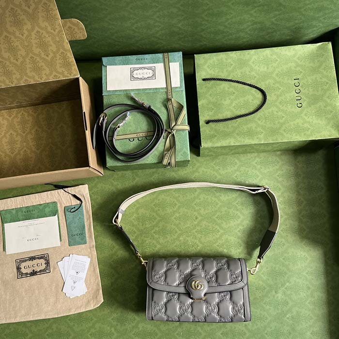 Gucci Women GG Matelassé Small Bag Light Grey Double G