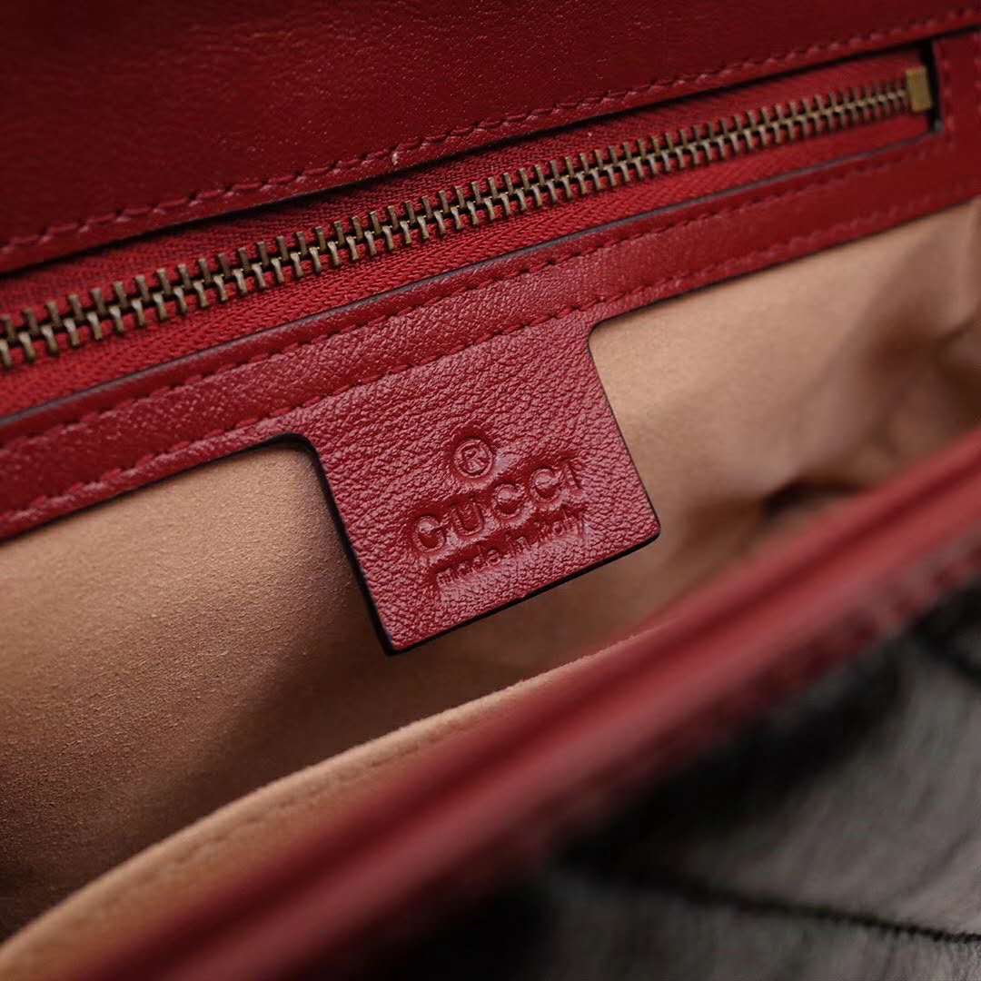 Gucci GG Women GG Marmont Small Top Handle Bag in Black Diagonal Matelassé Leather