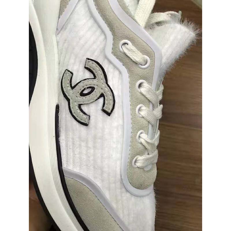 Chanel Women Velvet Calfskin & Mixed Fibers Sneakers-Grey