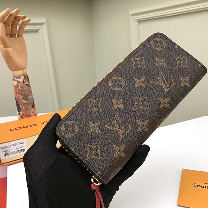 Louis Vuitton LV Unisex Clémence Wallet Brown Red Damier Ebene Coated Canvas