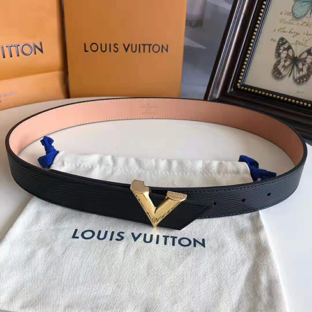 Louis Vuitton LV Unisex Essential V 30mm Belt in Epi Calf Leather-Black