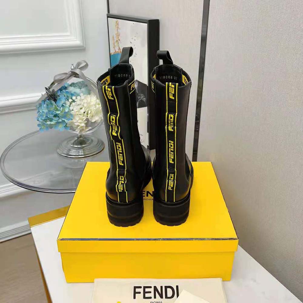 Fendi Women Promenades Black Leather Biker Boots