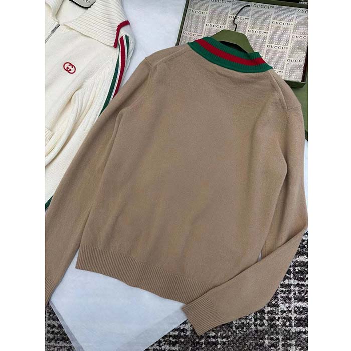 Gucci Women GG Knit Wool Cardigan Web V-Neck Long Sleeves
