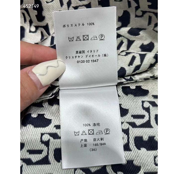 Dior Women CD Belted Dress Blue Technical Taffeta Jacquard Dior Oblique Motif Reference: 417R92A2970_X5803