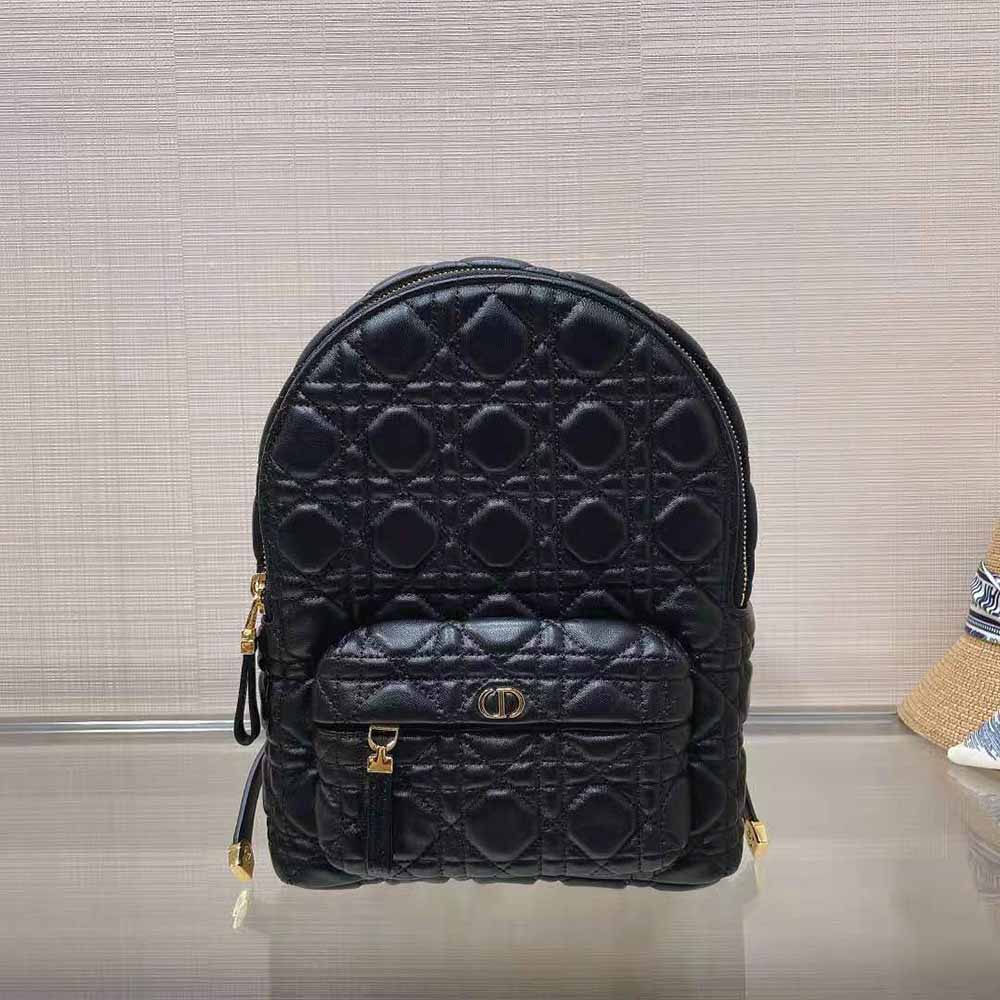 Dior Women Small Dior Backpack Black Cannage Lambskin