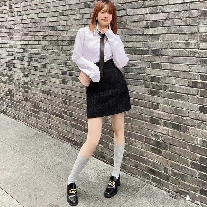 Gucci Women GG Loafer Interlocking G Shiny Black Leather Mid 6 Cm Heel