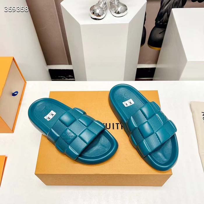 Louis Vuitton LV Unisex Waterfront Mule Lagoon Blue Maxi Damier Rubber Waterproof Rubber
