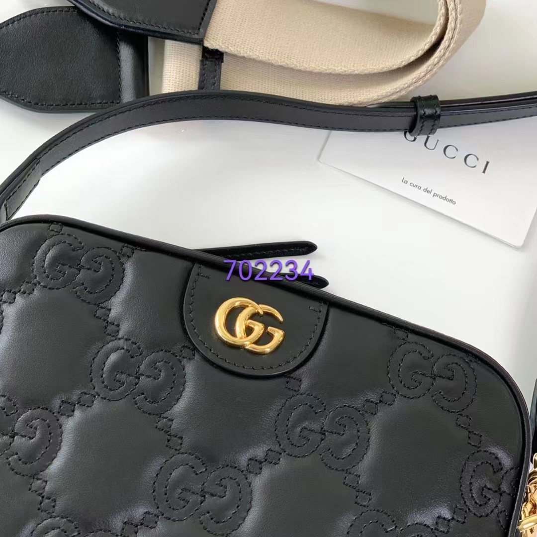 Gucci Women GG Matelassé Leather Shoulder Bag Black Double G