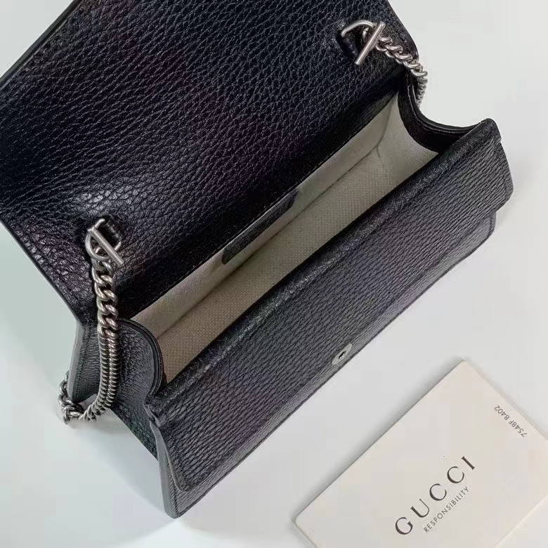 Gucci GG Women Dionysus Mini Top Handle Bag Black Crystal Hardware Tiger Head Closure