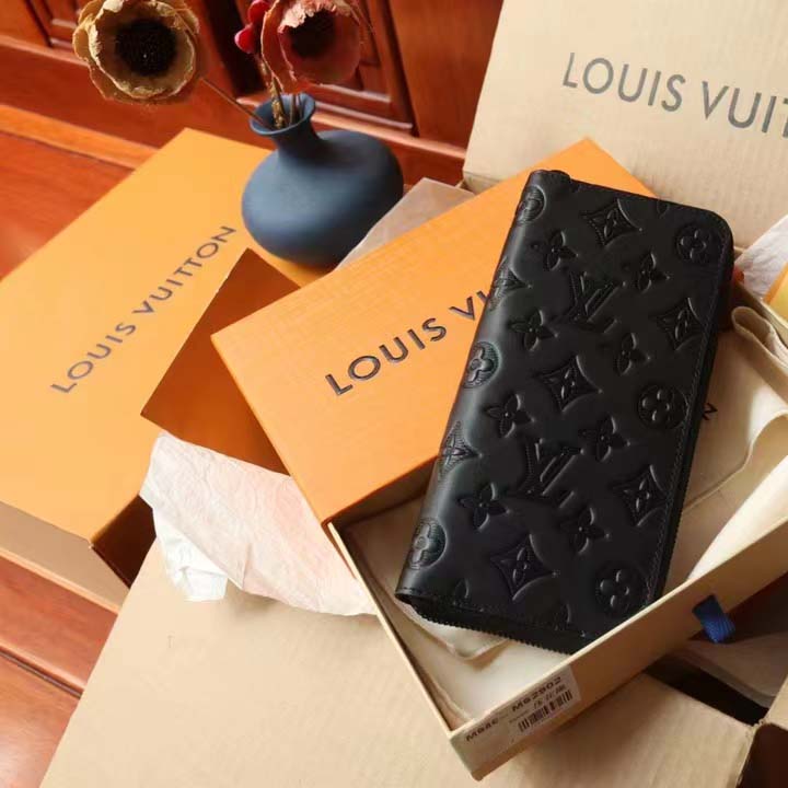 Louis Vuitton LV Unisex Brazza Wallet Vertical Black Monogram Shadow Calf Leather