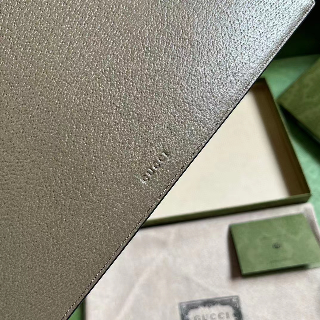 Gucci Unisex GG Marmont Pouch Taupe Leather Six Card Slots One Open Pocket