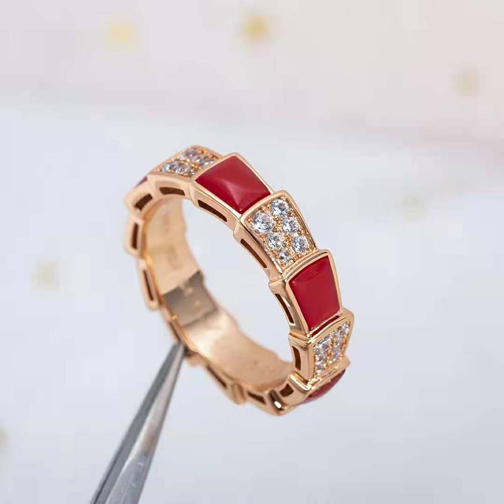 Bvlgari Women Serpenti Viper Band Ring in 18 KT Rose Gold-Red