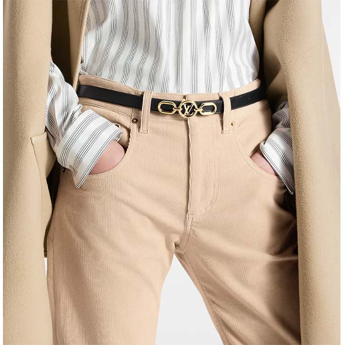 Louis Vuitton Unisex LV Circle Prime 20 MM Reversible Belt Black Calf Leather Verso Side