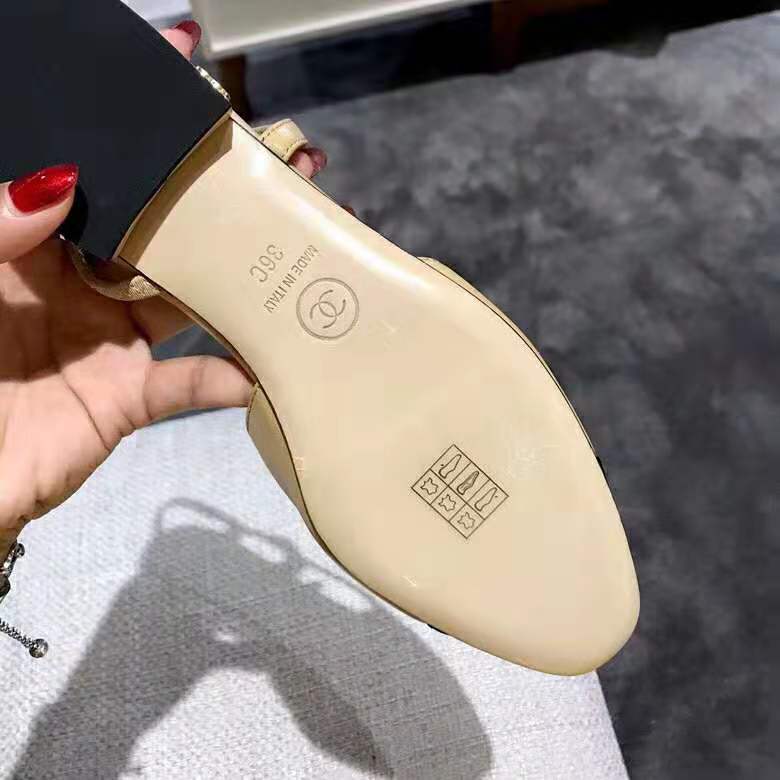 Chanel Women Slingbacks in Goatskin & Grosgrain-Sandy