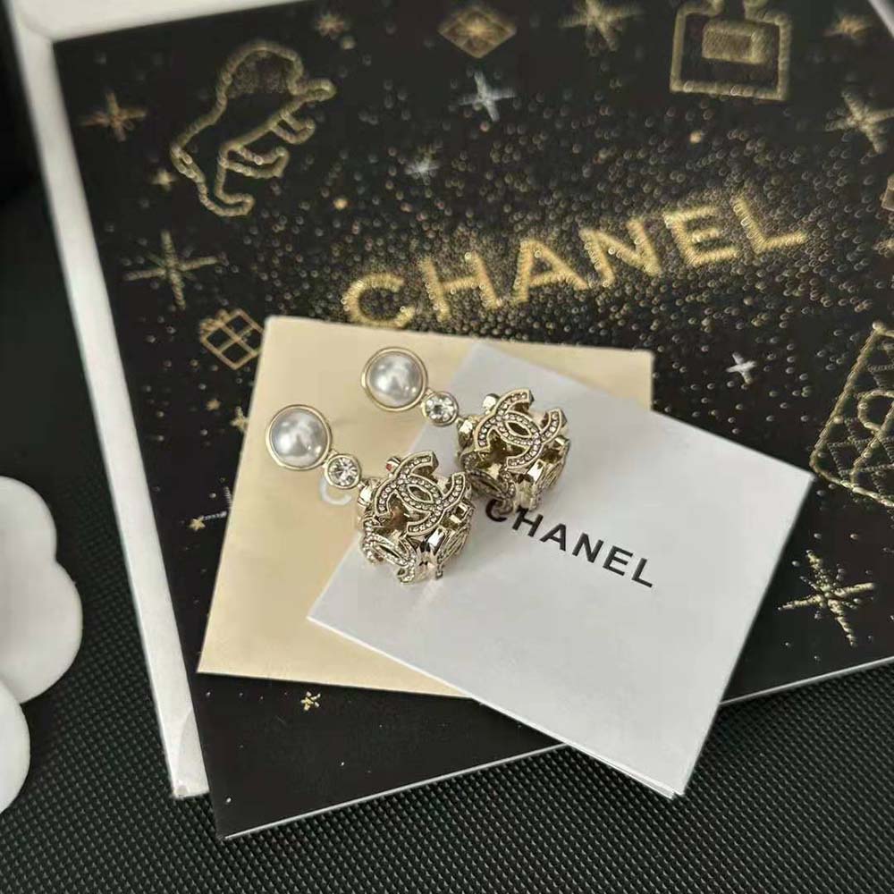 Chanel Women Pendant Earrings Metal Glass Pearls and Strass