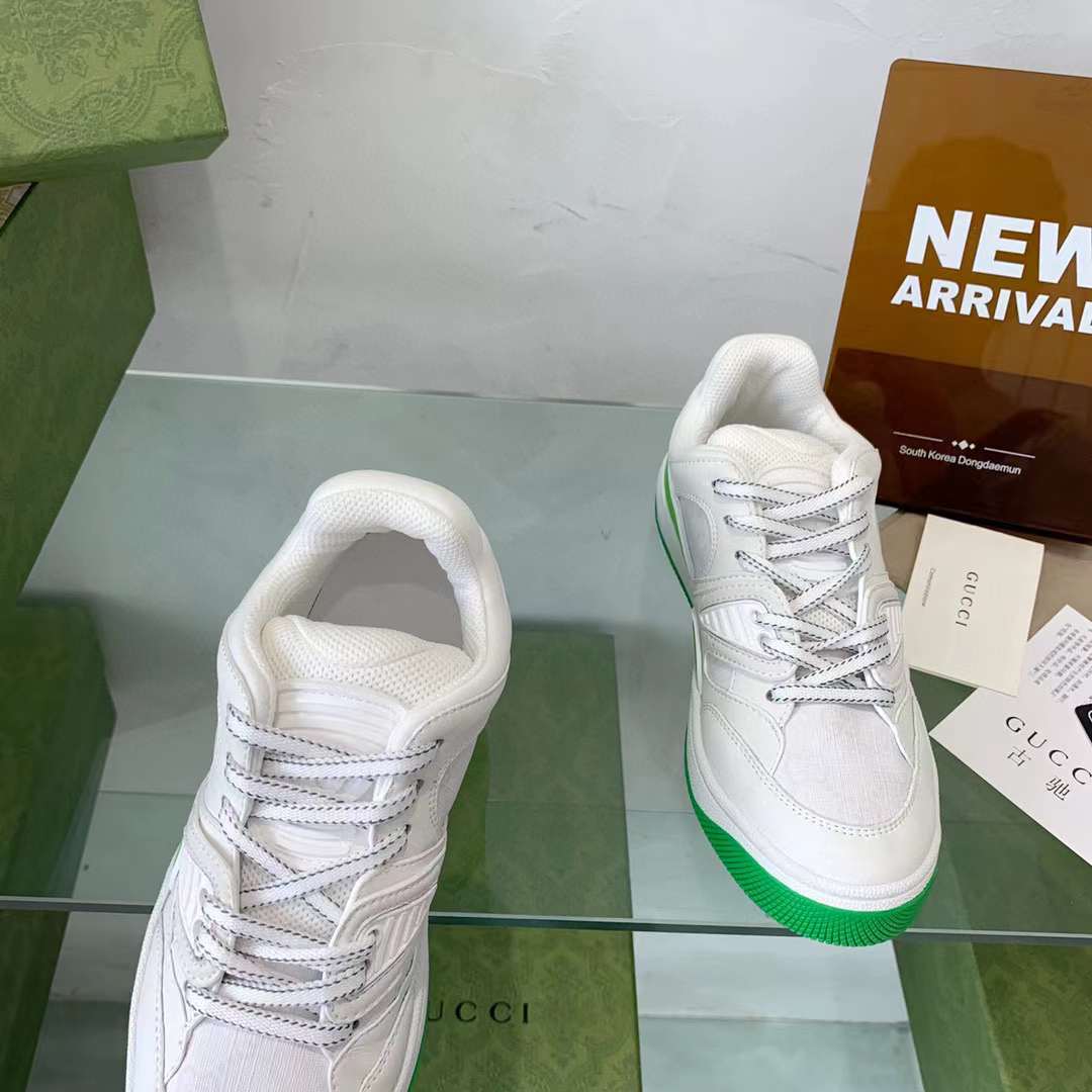 Gucci Unisex Basket Sneaker White Demetra Beige GG Supreme Canvas Low 3.3 Cm Heel