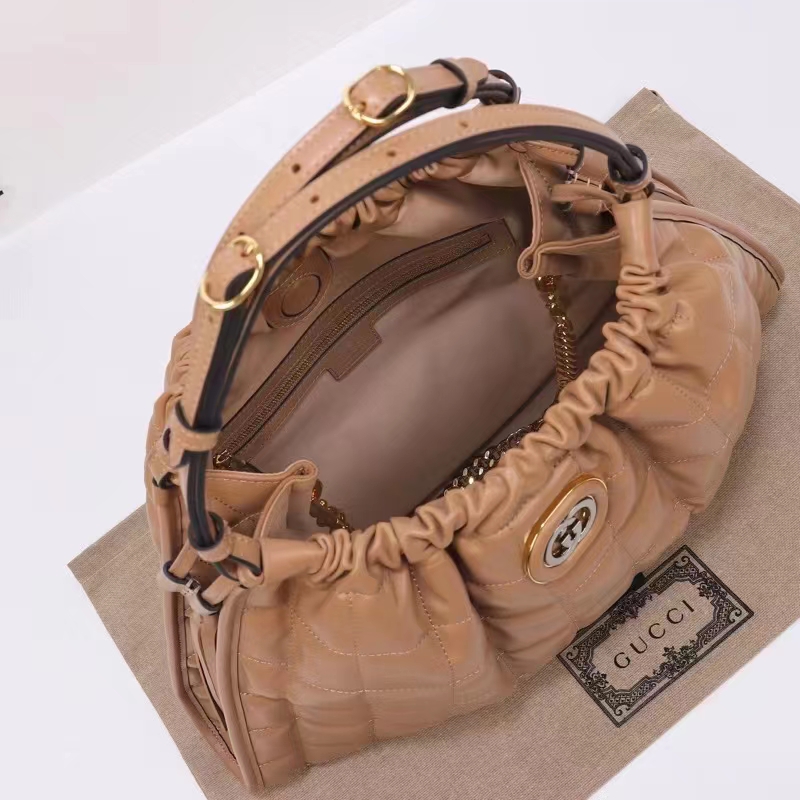 Gucci Unisex GG Deco Medium Tote Bag Rose Beige Quilted Leather Interlocking G