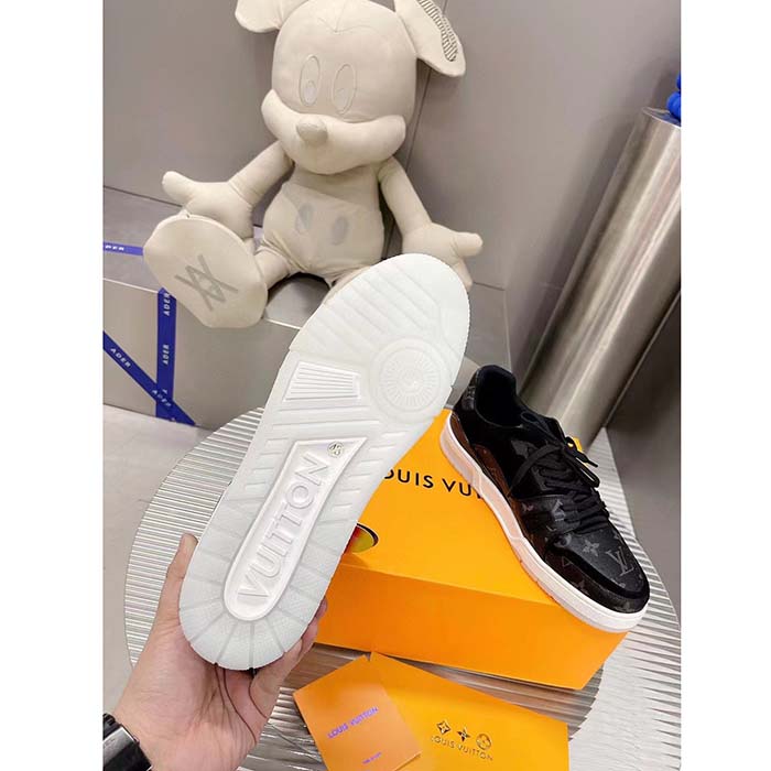 Louis Vuitton Unisex LV Trainer Sneaker Eclipse Monogram Canvas Rubber Outsole Initials Monogram Flowers