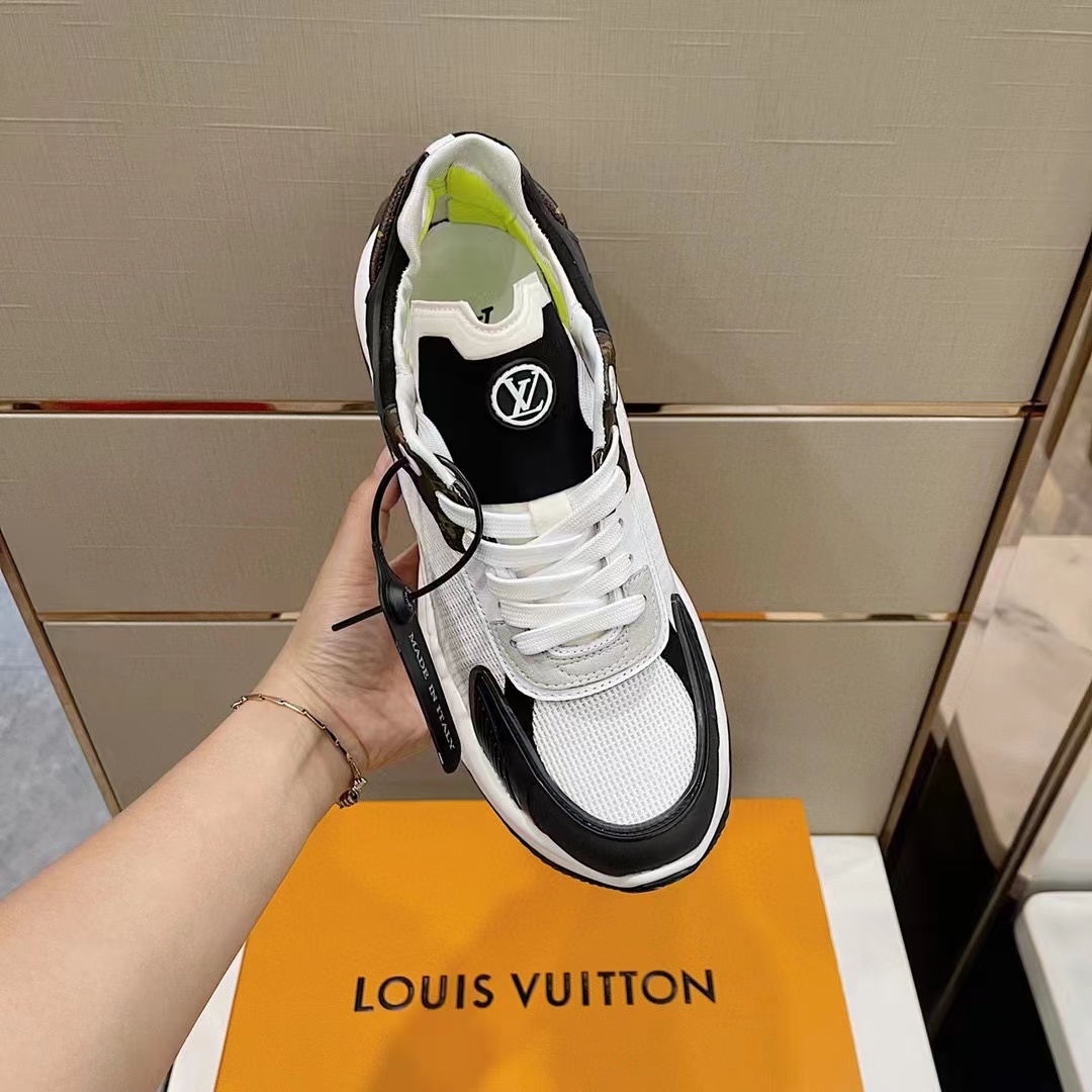 Louis Vuitton LV Unisex Run 55 Sneaker White Mix Materials Lifted Rubber Outsole