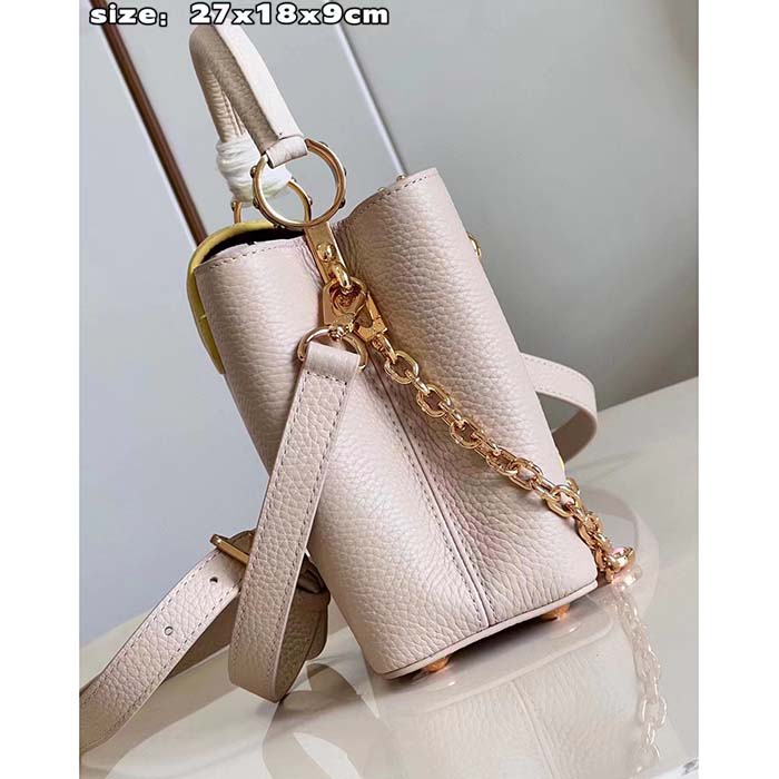 Louis Vuitton LV Women Capucines BB Handbag Beige Pink Taurillon Leather