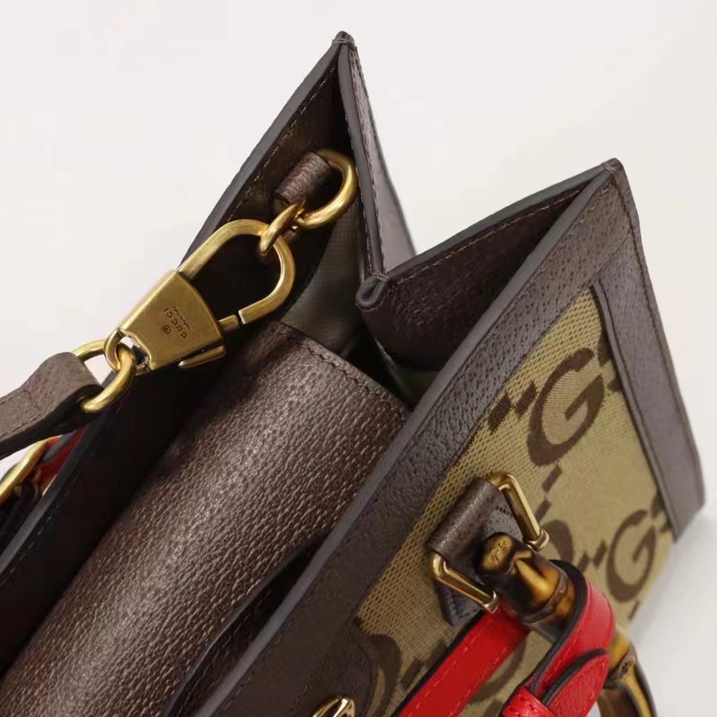 Gucci Unisex Diana Jumbo GG Small Tote Bag Double G Camel Brown Canvas