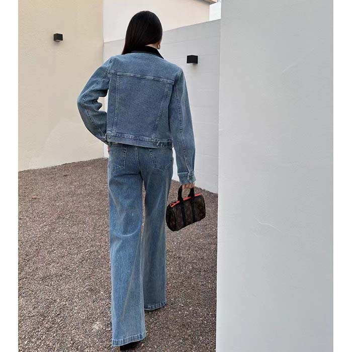 Louis Vuitton Women LV Wide-Leg Graphic Accent Jeans Cotton Blue Regular Fit 1AFFWE