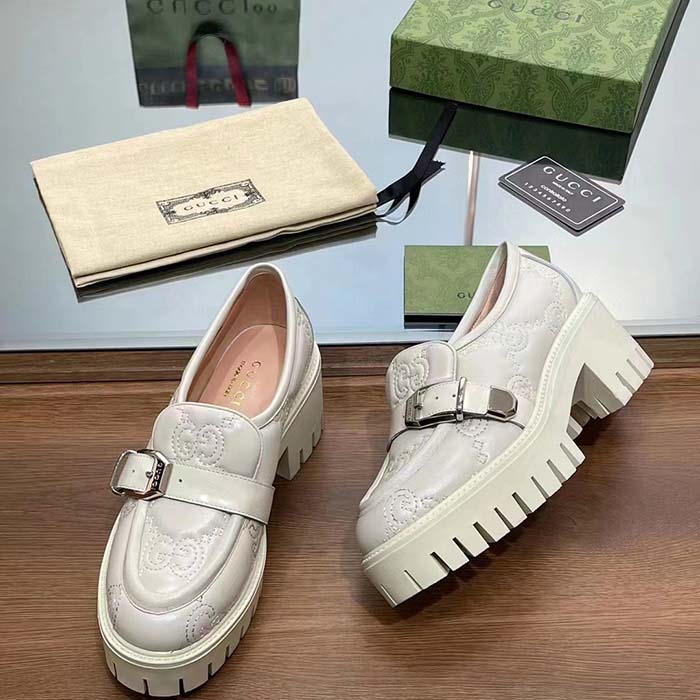 Gucci Women GG Matelassé Loafer Off White Leather Low 2.5 Cm Heel