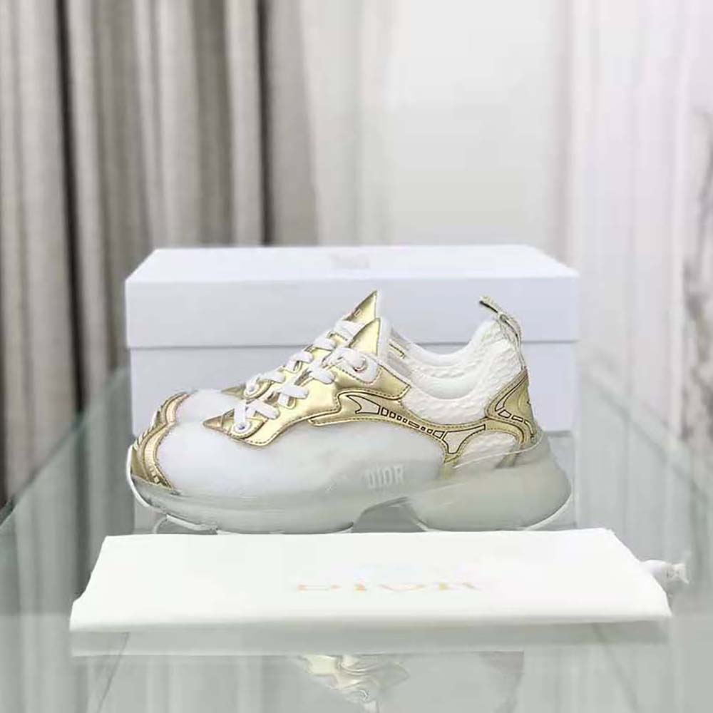 Dior Women Vibe Sneaker White Mesh and Gold-Tone Leather