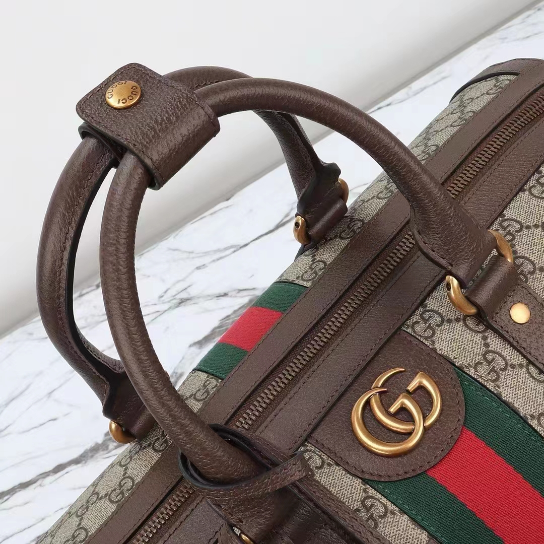 Gucci Unisex GG Savoy Small Duffle Bag Beige Ebony GG Supreme Canvas