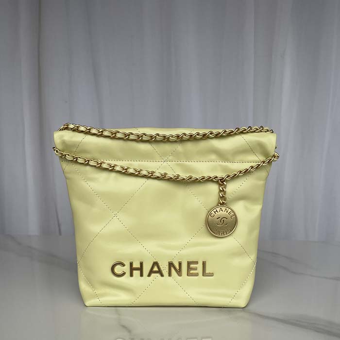 Chanel Women CC 22 Mini Handbag Shiny Calfskin Gold-Tone Metal Yellow