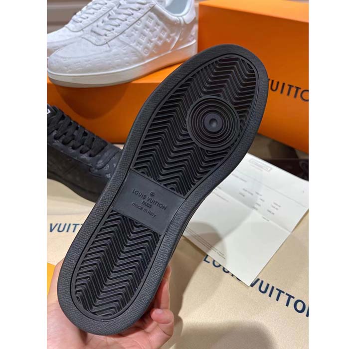 Louis Vuitton LV Unisex Rivoli Sneaker Black Mini Monogram Embossed Calf Leather Rubber
