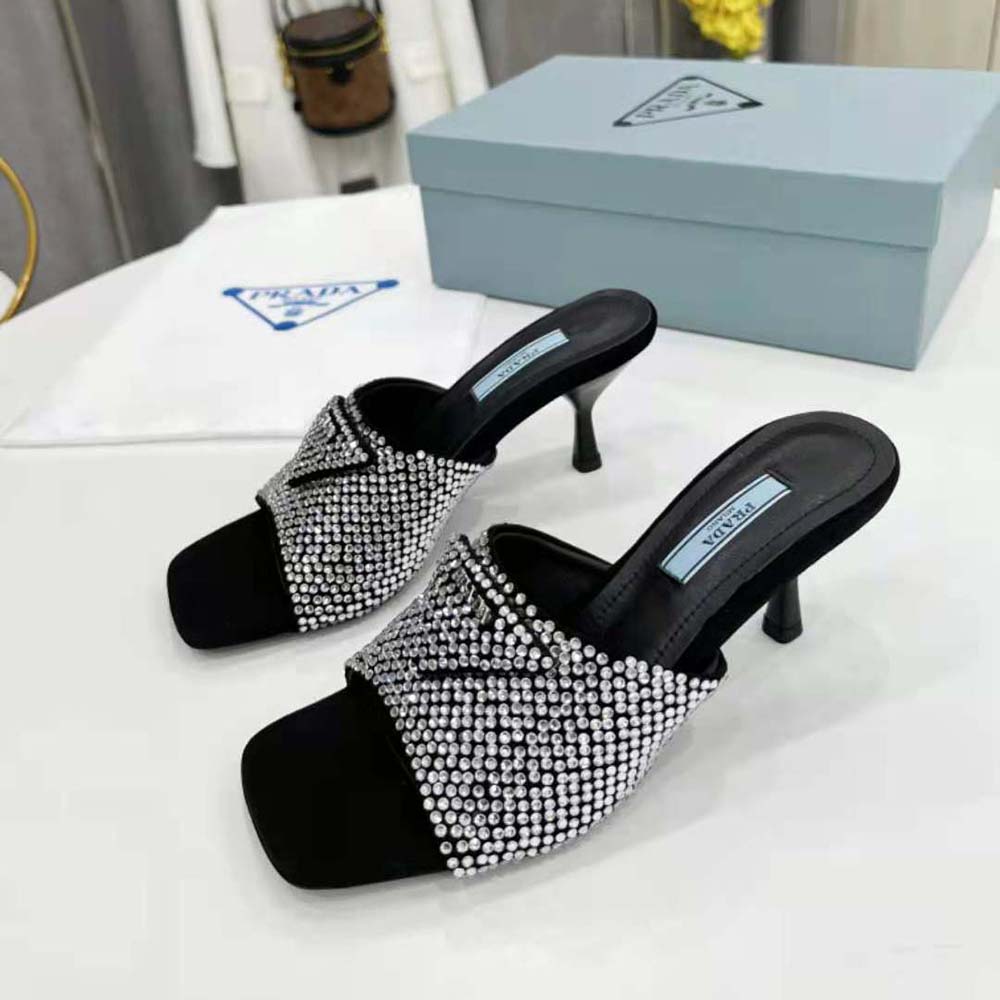 Prada Women Satin Sandals with Crystals-Silver