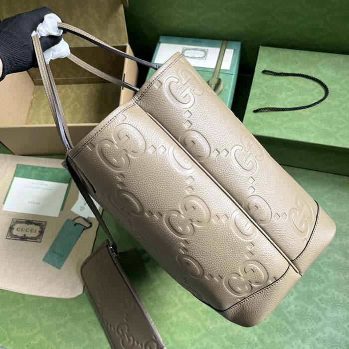 Gucci Unisex Jumbo GG Large Tote Bag Taupe Jumbo GG Leather