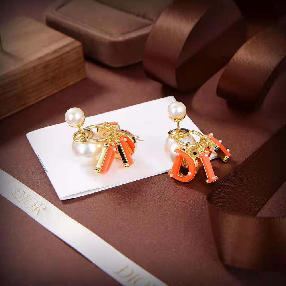 Dior Women Tribales Earring Gold-Finish Metal and White Resin Pearls